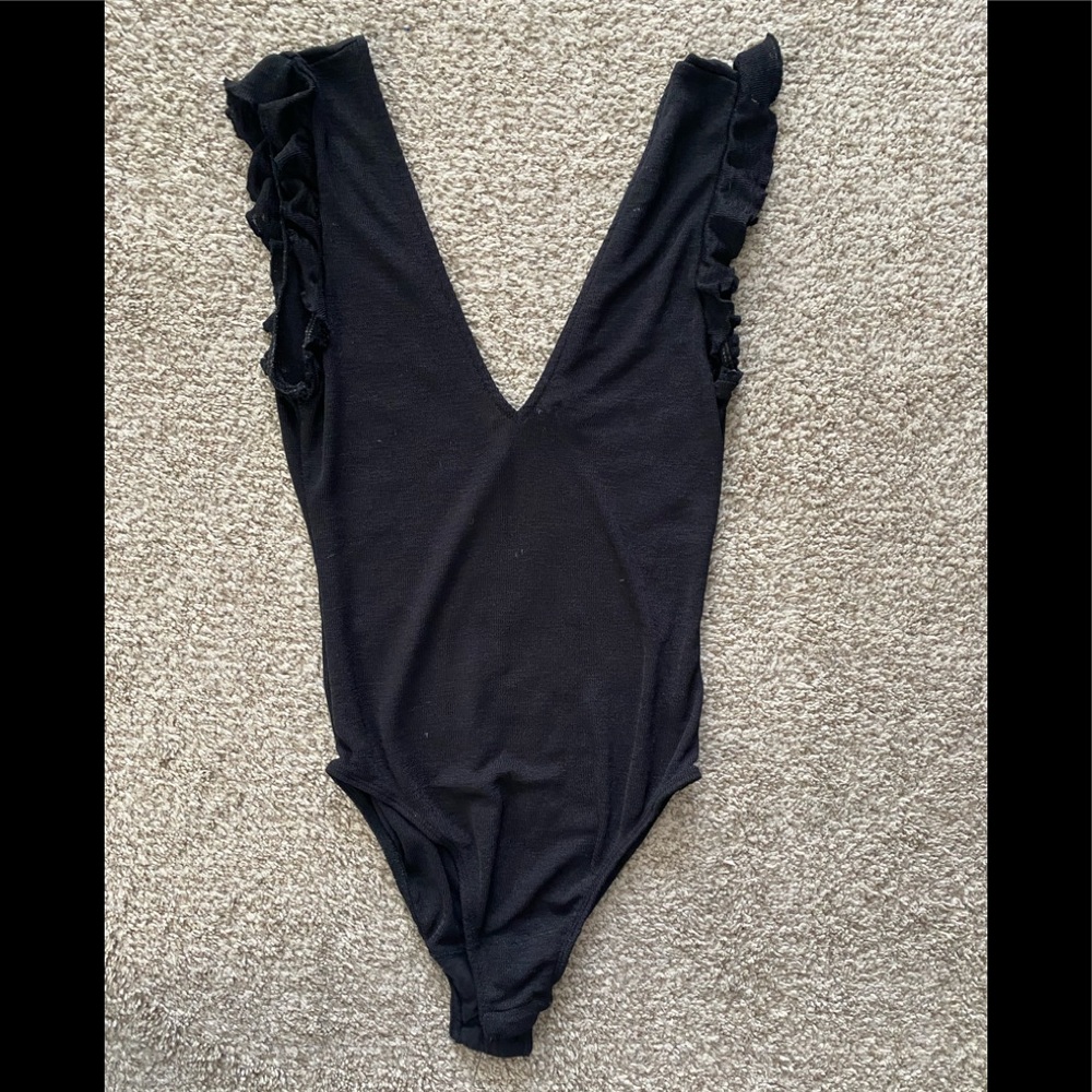 Out from under Black deep v body suit